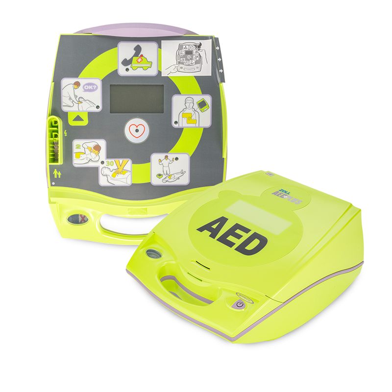 AED Plus Composite Product photo of the Zoll AED Plus. Product is green and grey. Product says AED on front of the machine.